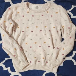 H&M Girls 5T Cream Sweater with Pink, Yellow, Green and Beige Pom Dots